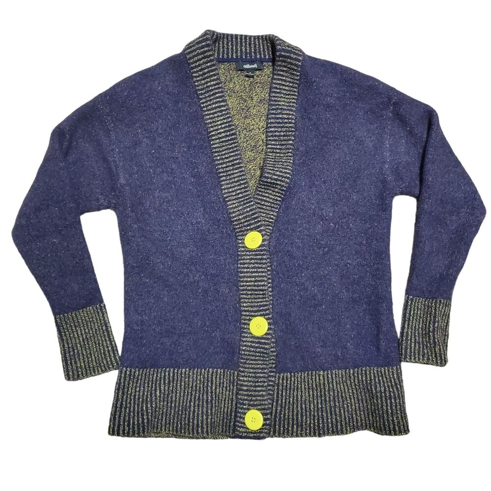 Allbirds Blue Yellow Size M Medium 100% Merino Wool Button Down Cardigan Womens
